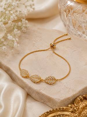 18k gold plated cz leaf charm adjustable bracelet 2