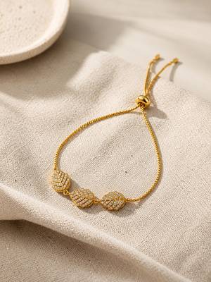 18k gold plated cz leaf charm adjustable bracelet 3