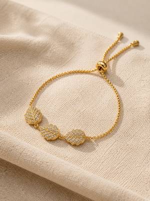 18k gold plated cz leaf charm adjustable bracelet 4