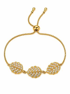 18k gold plated cz leaf charm adjustable bracelet 5