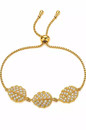 18k gold plated cz leaf charm adjustable bracelet