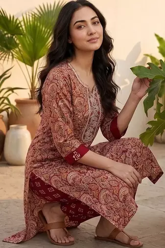 Women Ethnic Motifs Printed Regular Thread Work Kurta with Trousers & With Dupatta