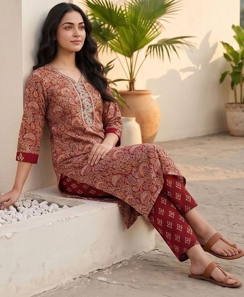 Women Ethnic Motifs Printed Regular Thread Work Kurta with Trousers & With Dupatta