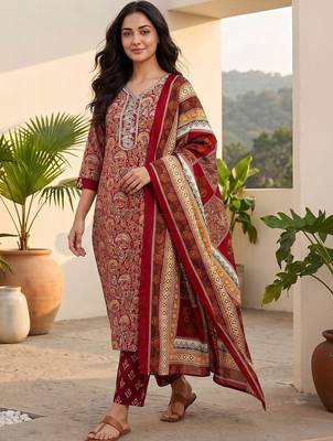 Women Ethnic Motifs Printed Regular Thread Work Kurta with Trousers & With Dupatta 7