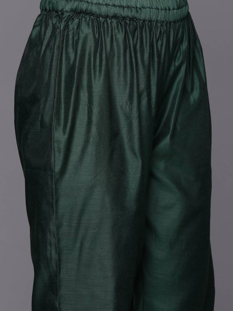 Floral Embroidered Regular Chanderi Silk Zari Republic Day Kurta with Trousers & Dupatta
