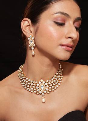 Gold plated kundan necklace set 1