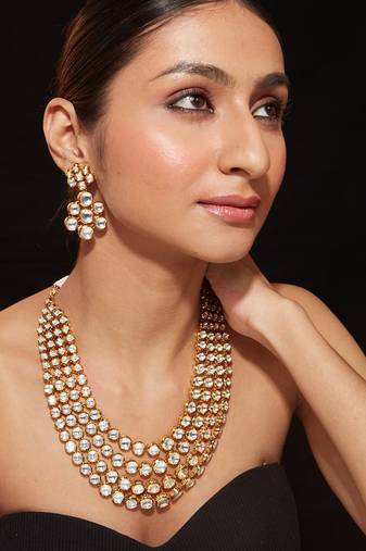 Gold plated diamond necklace set
