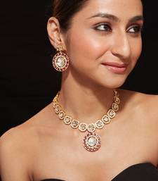 Gold plated ruby red stone necklace set