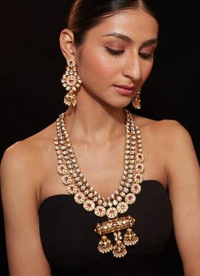 Gold plated ruby red stone necklace set 1