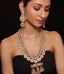 Gold plated ruby red stone necklace set