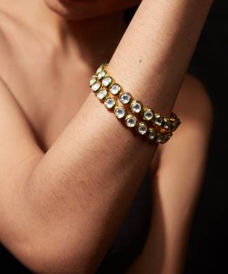 Gold plated green dual row bangles 1