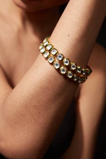 Gold plated green dual row bangles