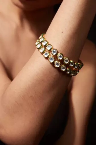 Gold plated green dual row bangles