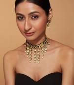 Gold plated green stones choker set