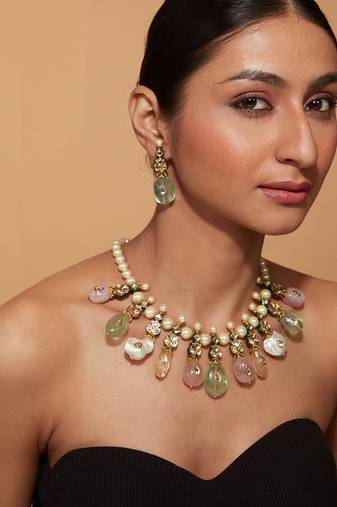 Gold plated multicolor necklace set