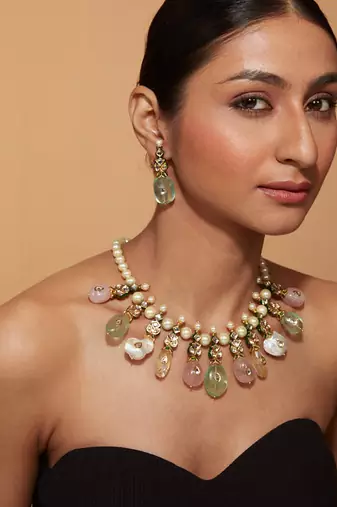 Gold plated multicolor necklace set
