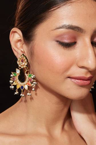 Gold plated multicolor dangler earrings