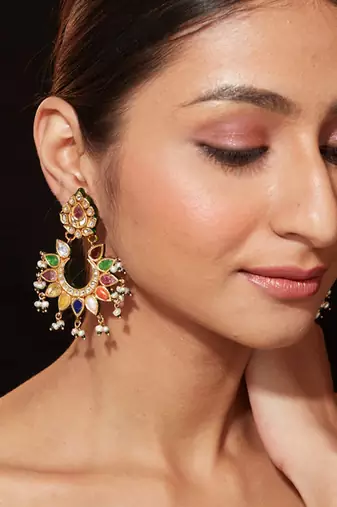 Gold plated multicolor dangler earrings