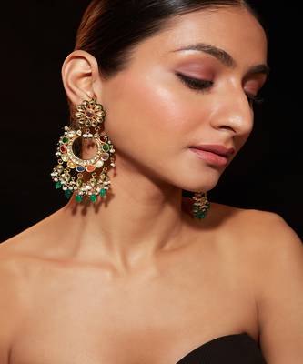 Gold plated multicolor chandbali earrings 1