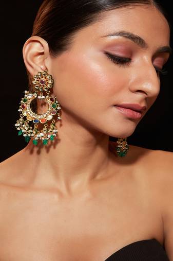 Gold plated multicolor chandbali earrings