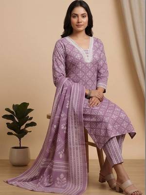 Women Ethnic Motifs Printed Regular Kurta with Trousers & With Dupatta 1