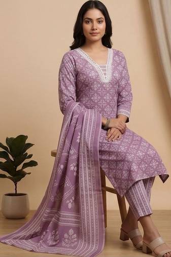 Women Ethnic Motifs Printed Regular Kurta with Trousers & With Dupatta