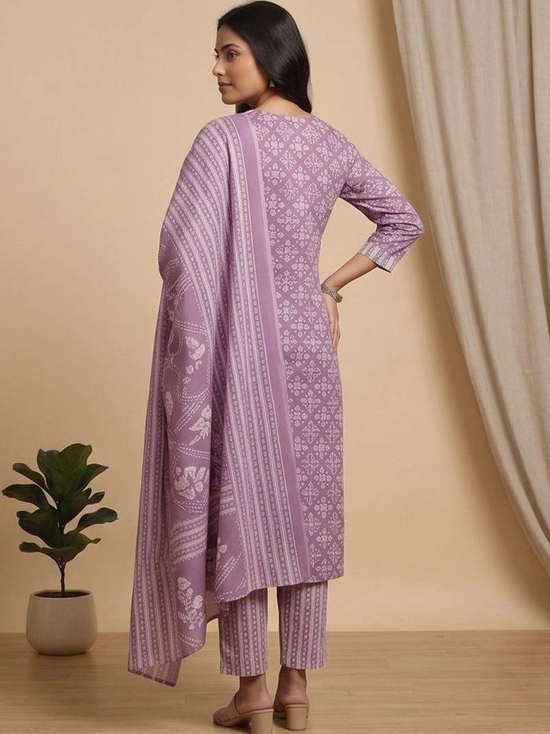 Women Ethnic Motifs Printed Regular Kurta with Trousers & With Dupatta