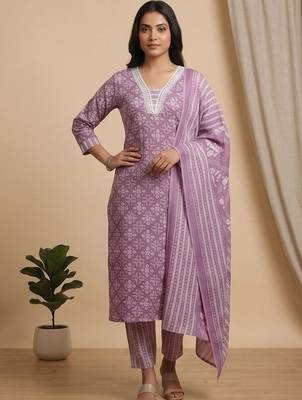 Women Ethnic Motifs Printed Regular Kurta with Trousers & With Dupatta 5