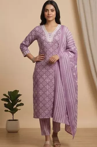 Women Ethnic Motifs Printed Regular Kurta with Trousers & With Dupatta