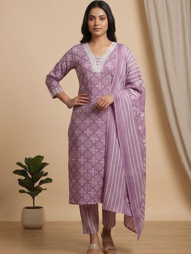 Women Ethnic Motifs Printed Regular Kurta with Trousers & With Dupatta