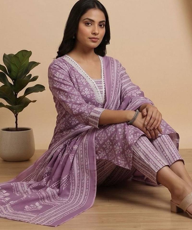 Women Ethnic Motifs Printed Regular Kurta with Trousers & With Dupatta