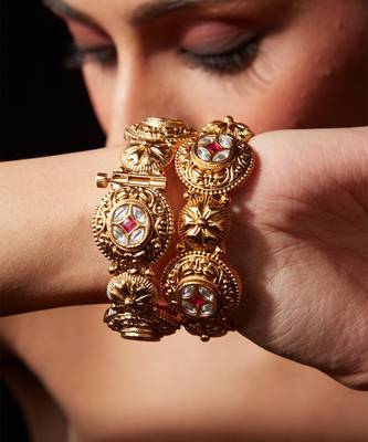 Gold plated ruby red stone bangles 1