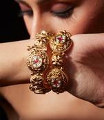 Gold plated ruby red stone bangles