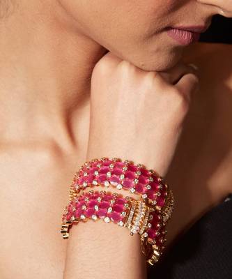 Gold plated ruby pink stones bangles 1
