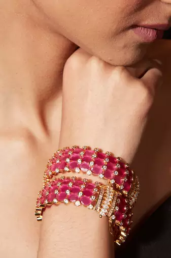 Gold plated ruby pink stones bangles