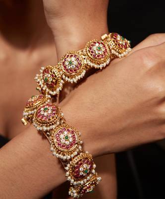 Gold plated ruby red stones bangles 1