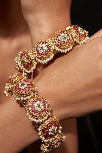 Gold plated ruby red stones bangles