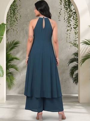 Women Ethnic Motifs Embroidered Panelled Thread Work Silk Georgette Kurta with Palazzos 2