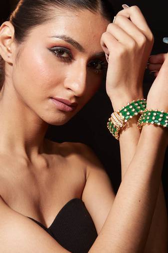 Gold plated green stones bangles