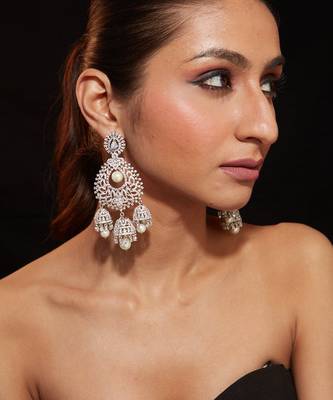 Silver plated white pearl dangler earrings 1