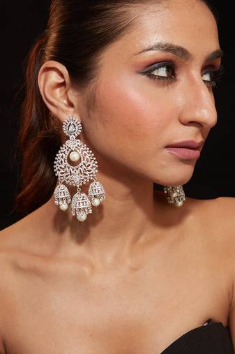 Silver plated white pearl dangler earrings