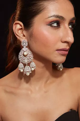 Silver plated white pearl dangler earrings