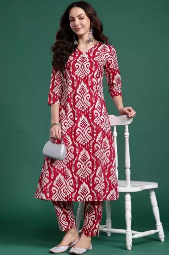 Women Ethnic Motifs Printed Regular Pure Cotton Kurta with Trousers