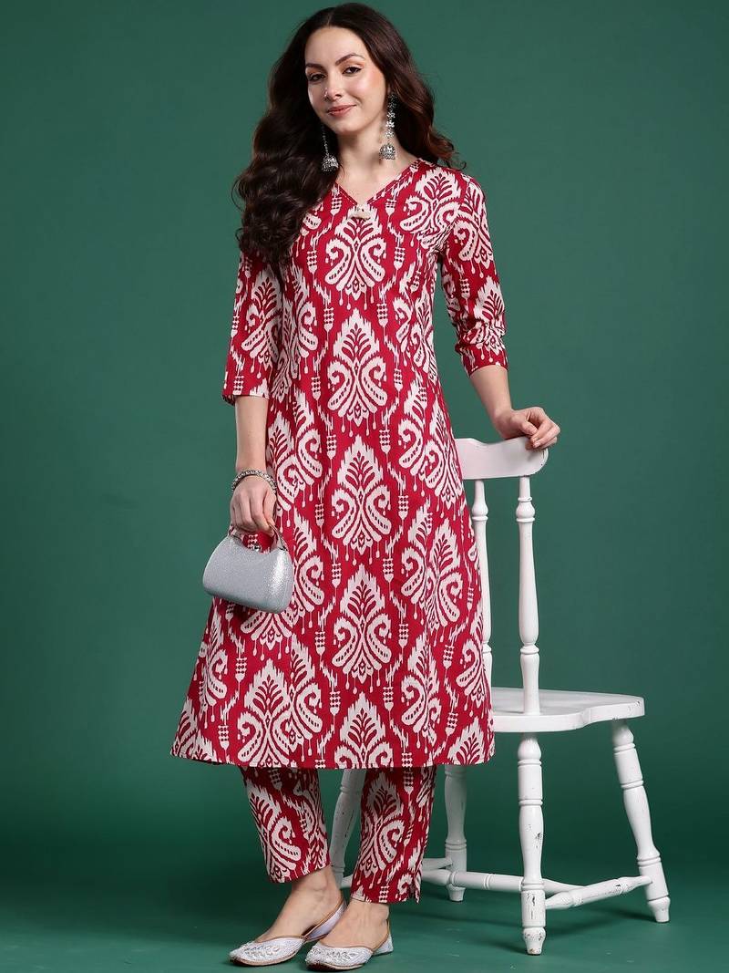 Women Ethnic Motifs Printed Regular  Cotton Kurta with Trousers