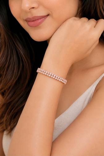 18k rose gold plated double row cz tennis bracelet