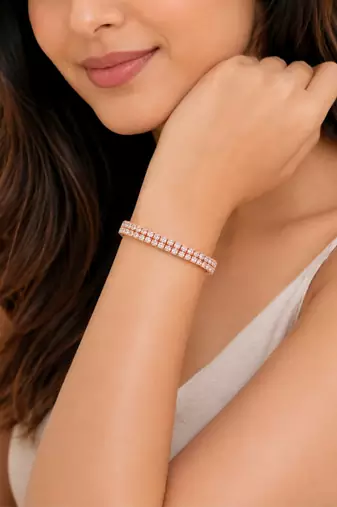18k rose gold plated double row cz tennis bracelet