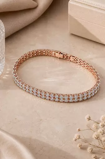 18k rose gold plated double row cz tennis bracelet