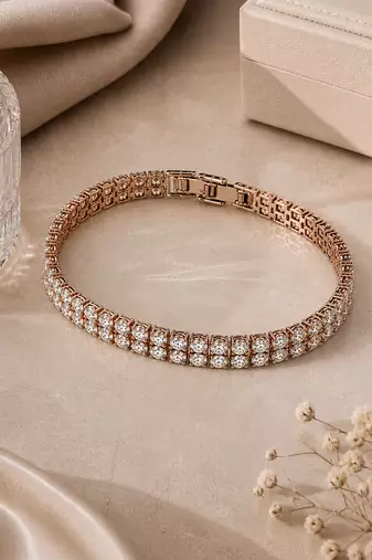 18k rose gold plated double row cz tennis bracelet