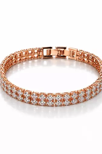 18k rose gold plated double row cz tennis bracelet