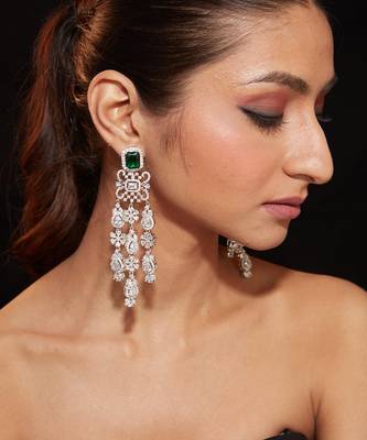 Silver plated green stones dangler earrings 1